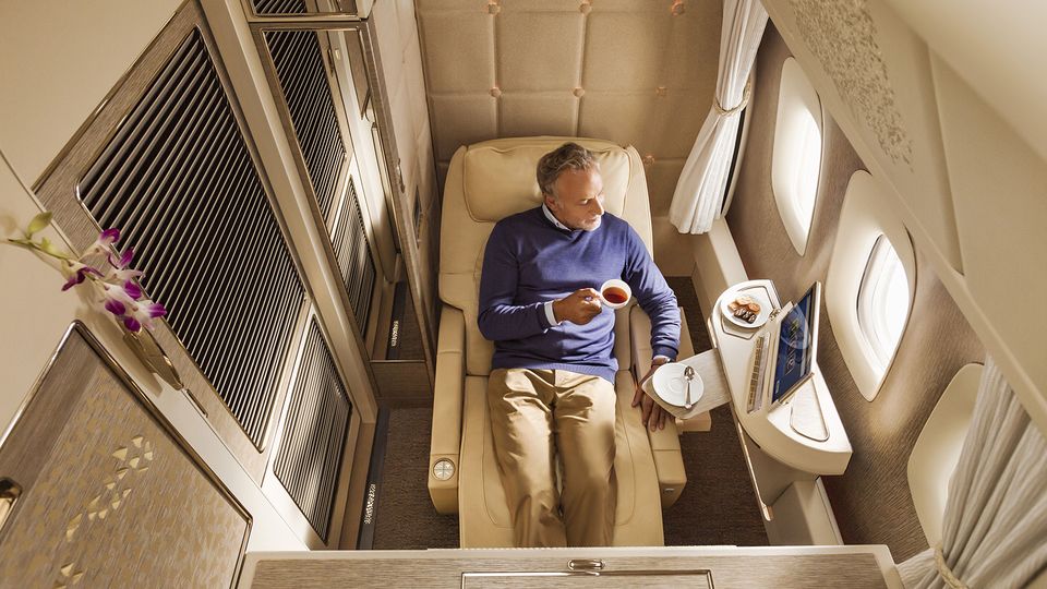 Emirates' newer Boeing 777 first class.