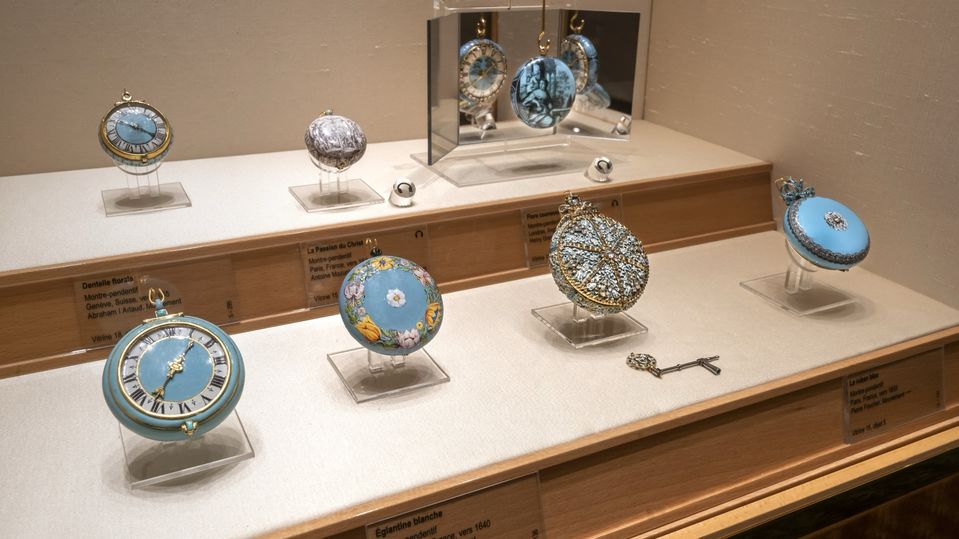 Some of the antique timepieces in Geneva's Patek Philippe Museum.