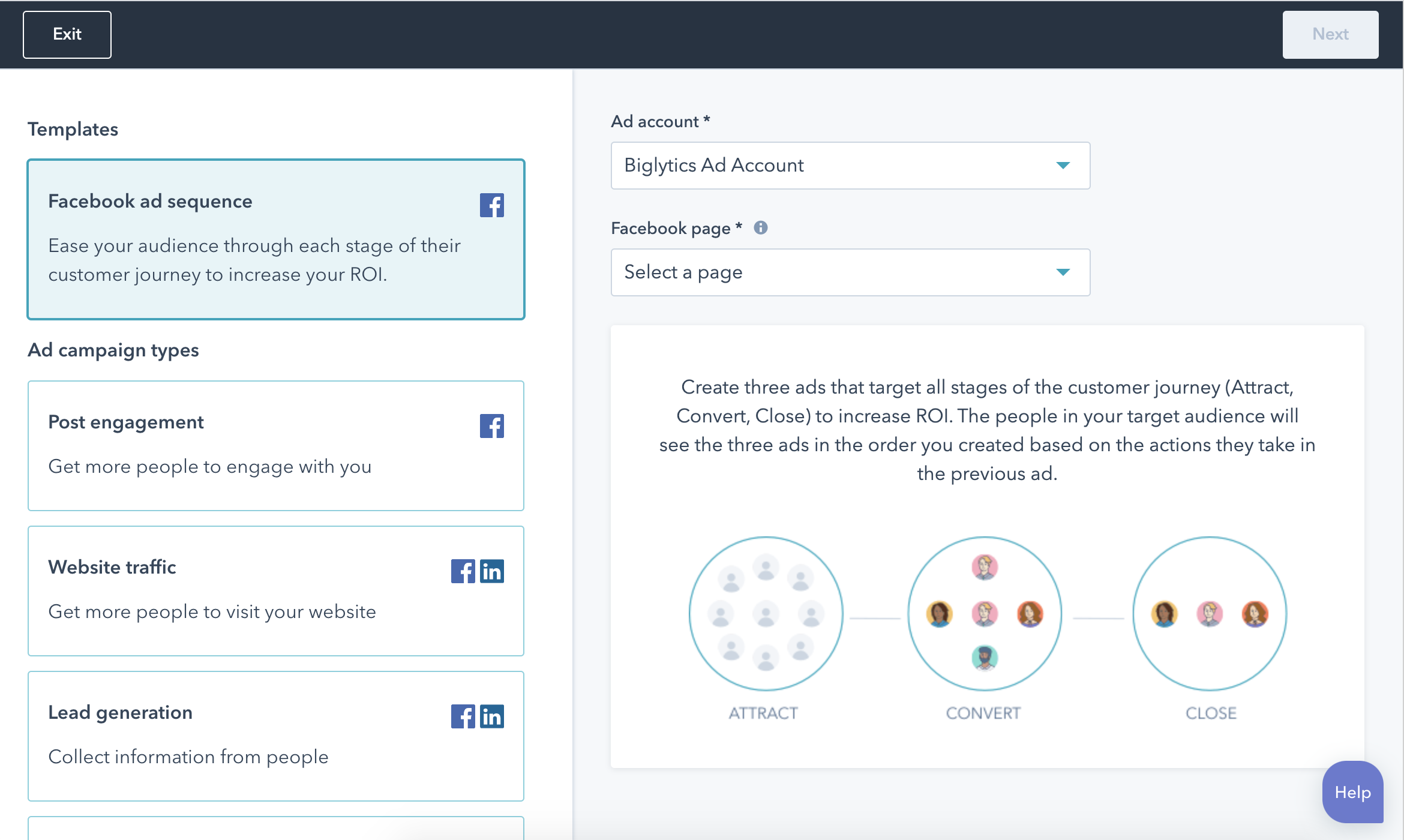 HubSpot ads software showing automation options for social media ads