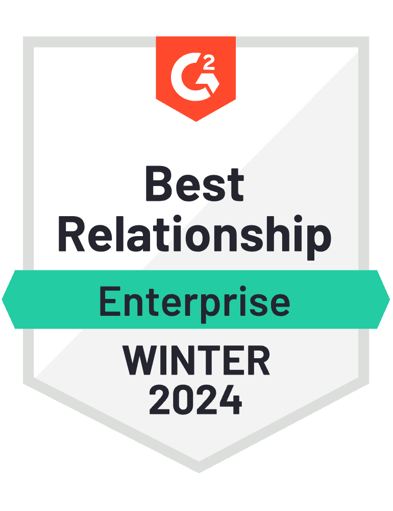 G2 badge: Best Relationship, Enterprise, Summer 2023