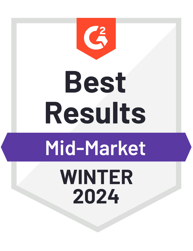 G2 Badge: Best Results, Mid-Market, Summer 2023