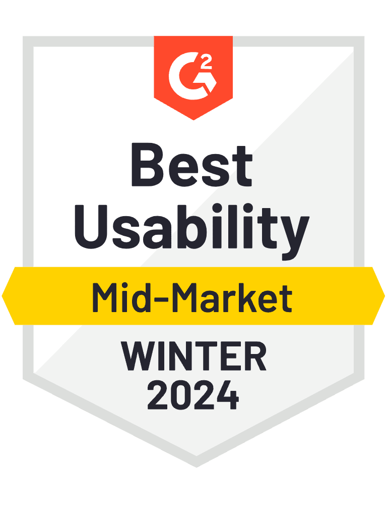 G2 Badge: Best Usability, Mid-Market, Summer 2023