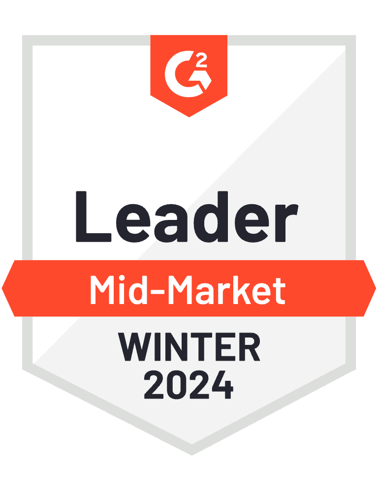 G2 Badge: Leader, Mid-Market, Summer 2023