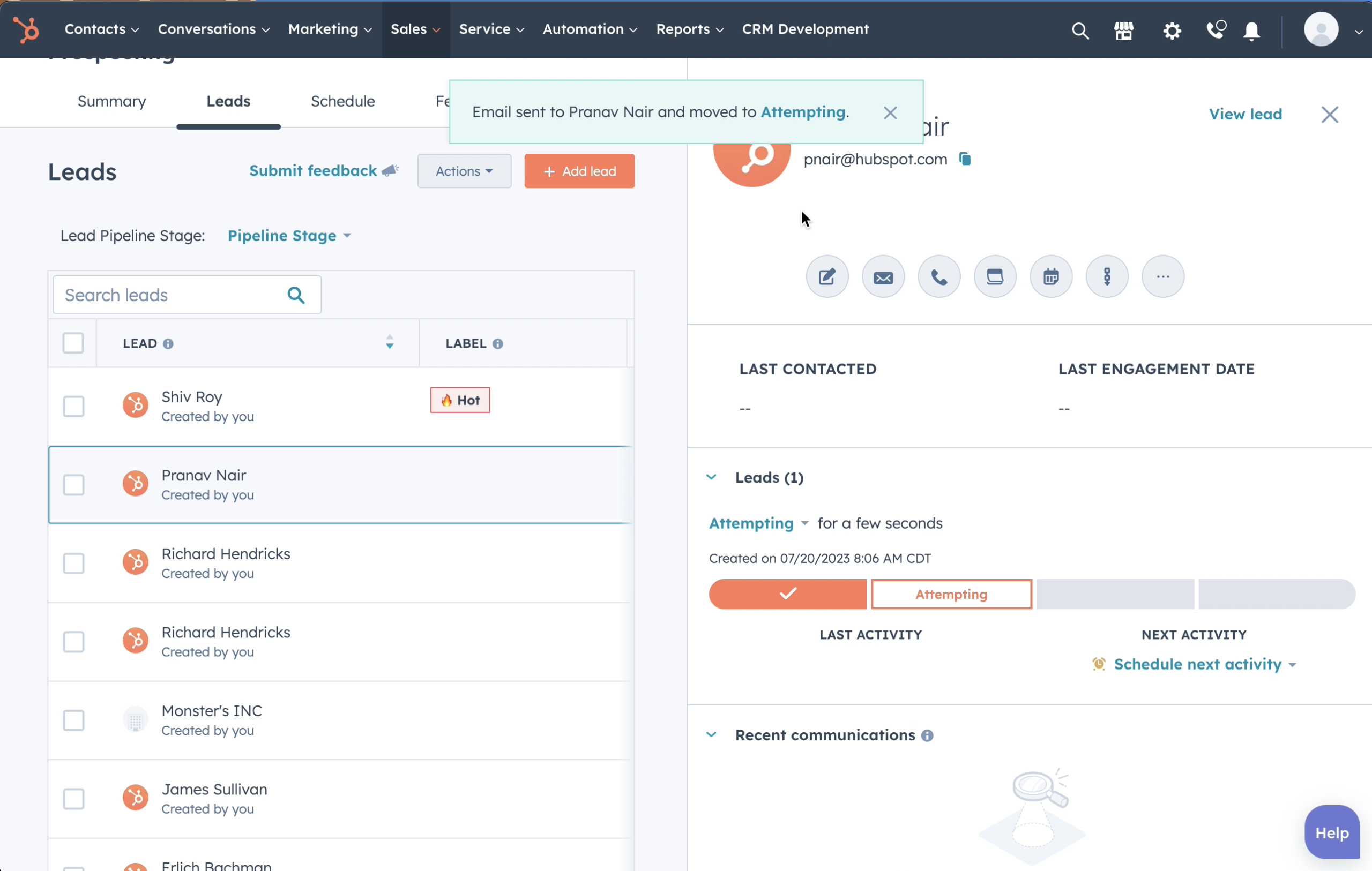 HubSpot prospecting workspace showing automated pipeline management.