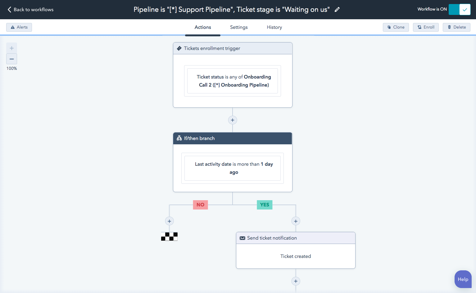  HubSpot ticketing system tool showing ticket automation